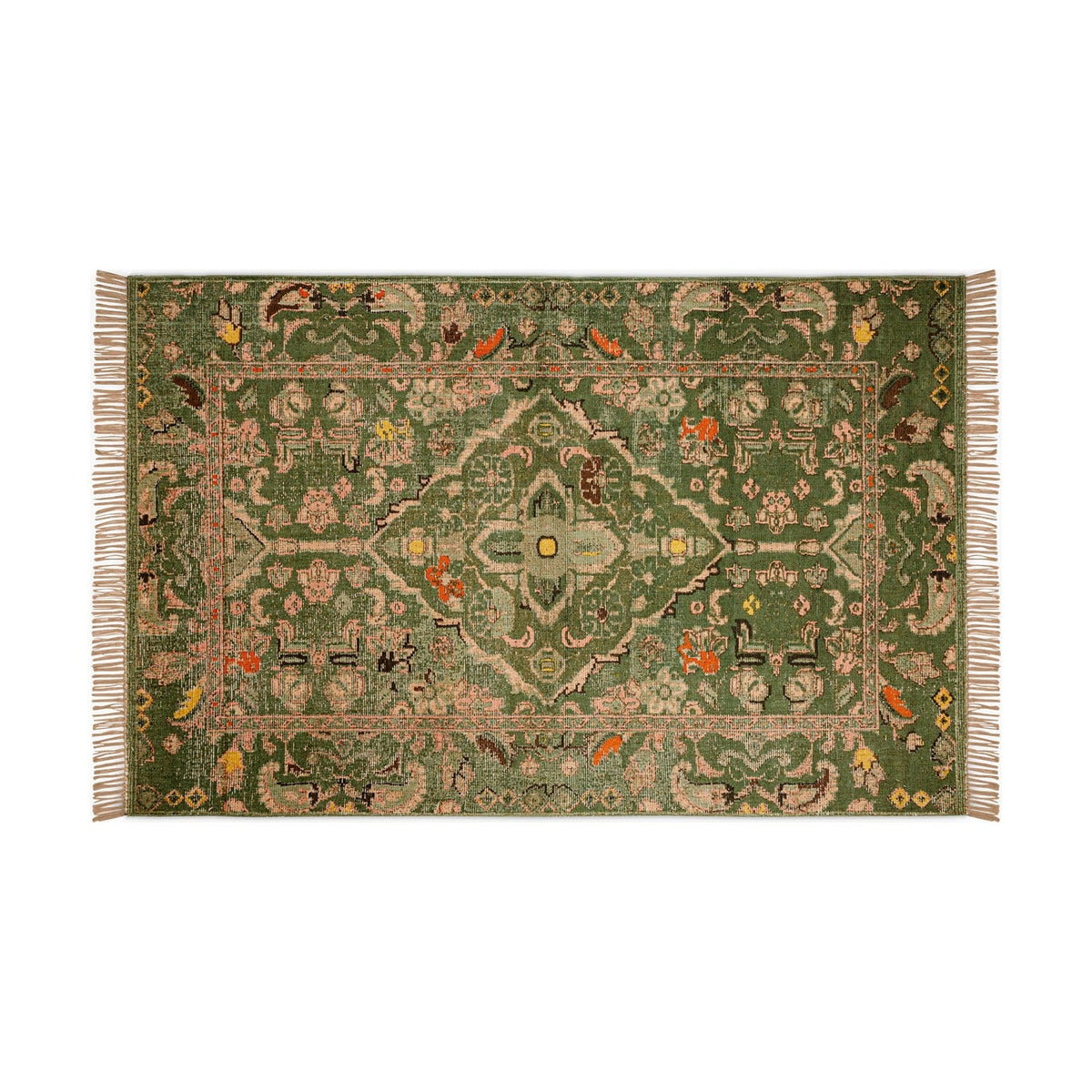 Okuta 150 x 240cm Block Print Jute Rug - Olive Green