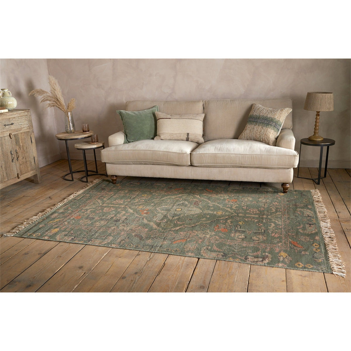 Okuta 150 x 240cm Block Print Jute Rug - Olive Green
