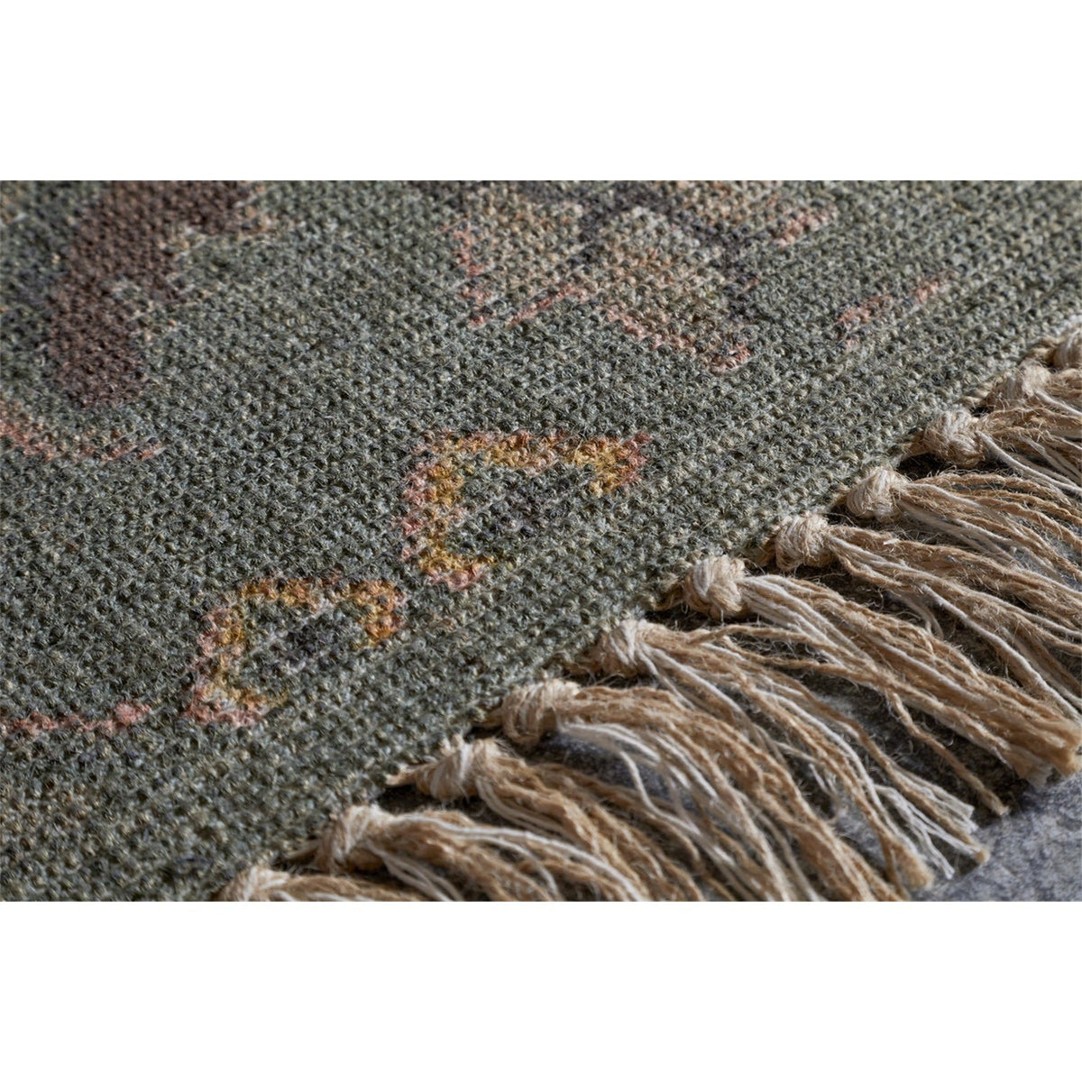 Okuta 150 x 240cm Block Print Jute Rug - Olive Green