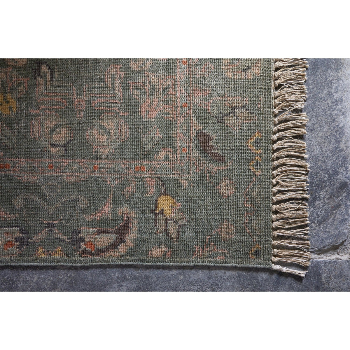 Okuta 150 x 240cm Block Print Jute Rug - Olive Green