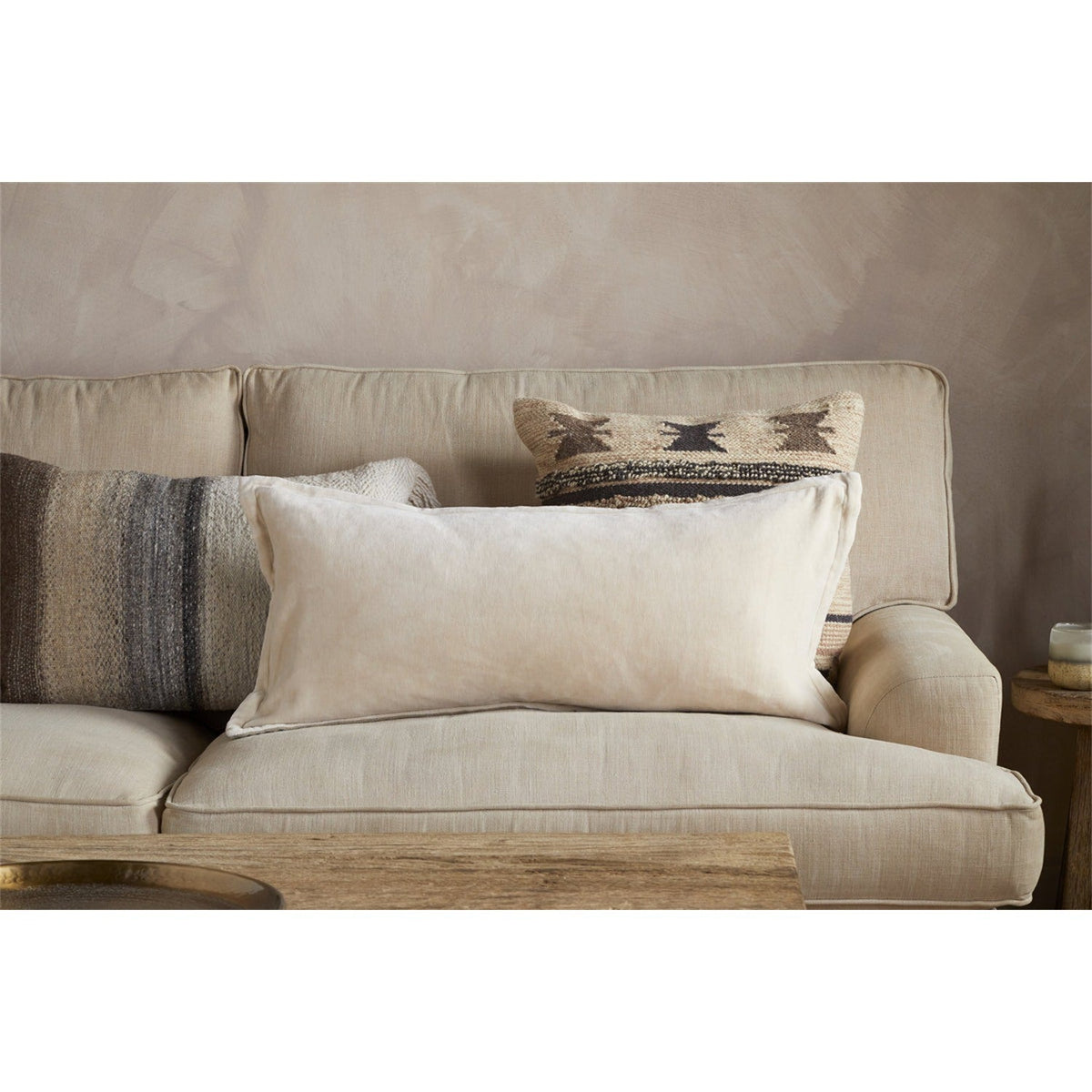 Menmai 35 x 80cm Velvet Lumbar Cushion Cover - Cream