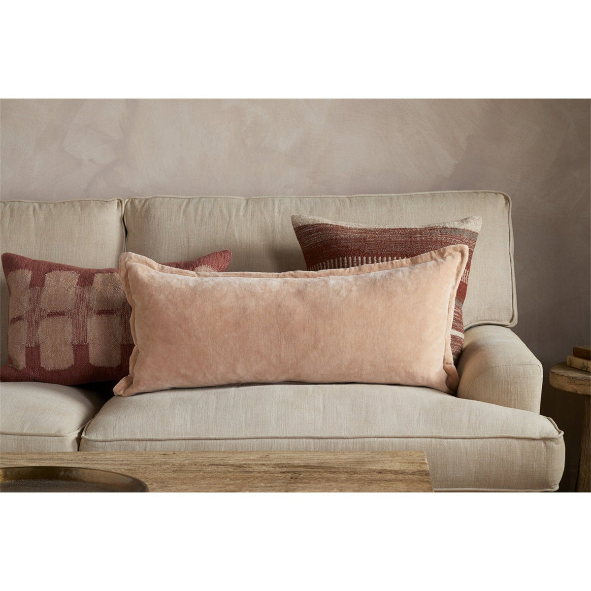 Menmai 35 x 80cm Velvet Lumbar Cushion Cover - Dusty Pink