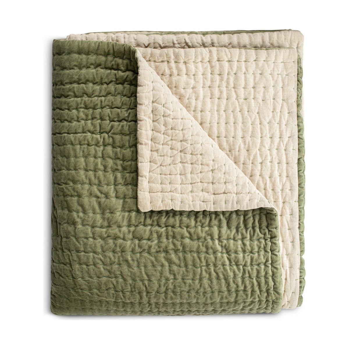 Nidra 220 x 240cm Velvet Quilted Bedspread - Sage Green