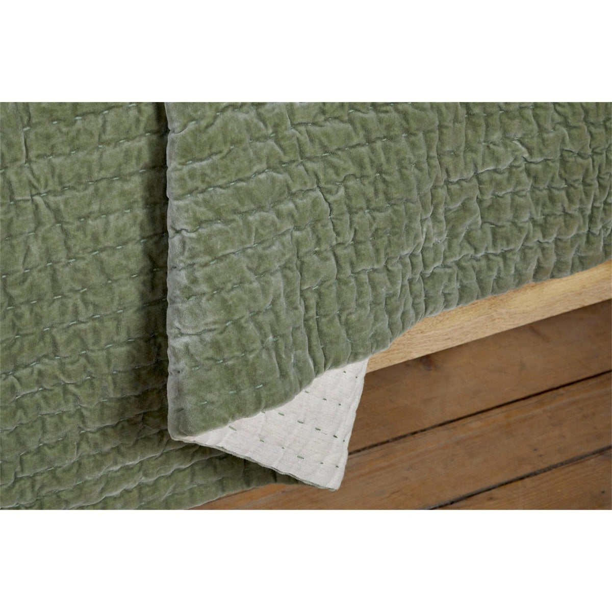 Nidra 220 x 240cm Velvet Quilted Bedspread - Sage Green