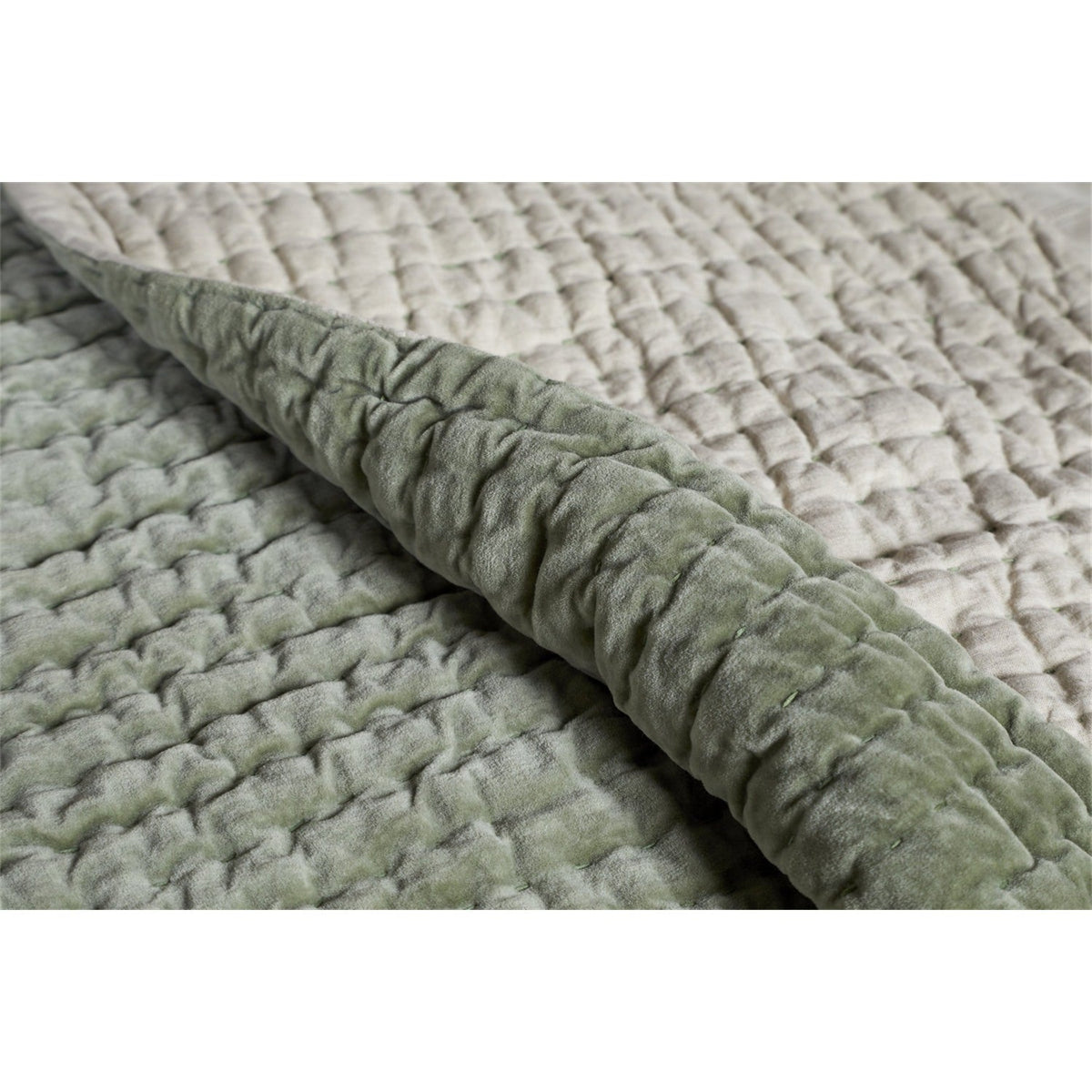 Nidra 220 x 240cm Velvet Quilted Bedspread - Sage Green