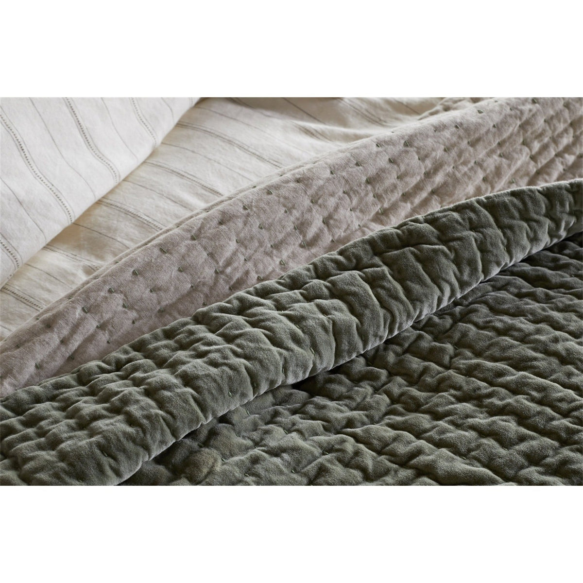 Nidra 220 x 240cm Velvet Quilted Bedspread - Sage Green