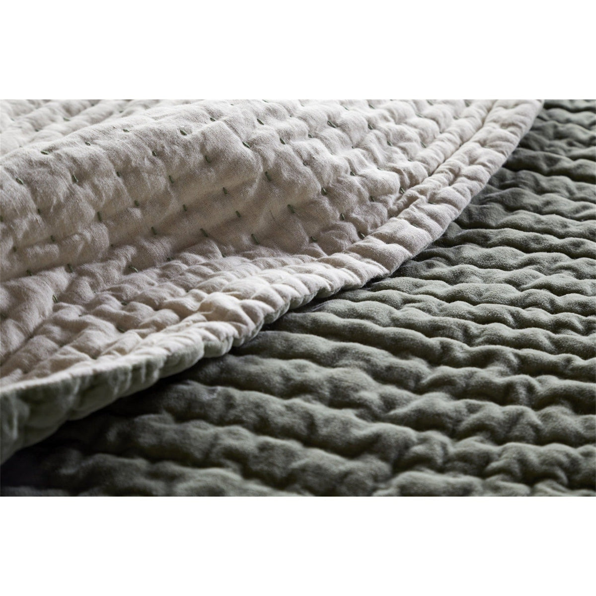 Nidra 220 x 240cm Velvet Quilted Bedspread - Sage Green