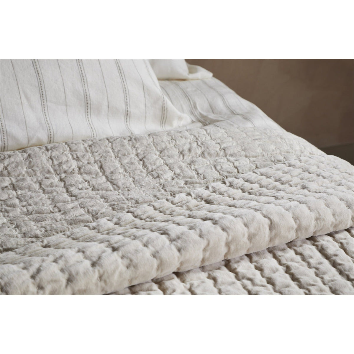 Nidra 220 x 240cm Velvet Quilted Bedspread - Natural