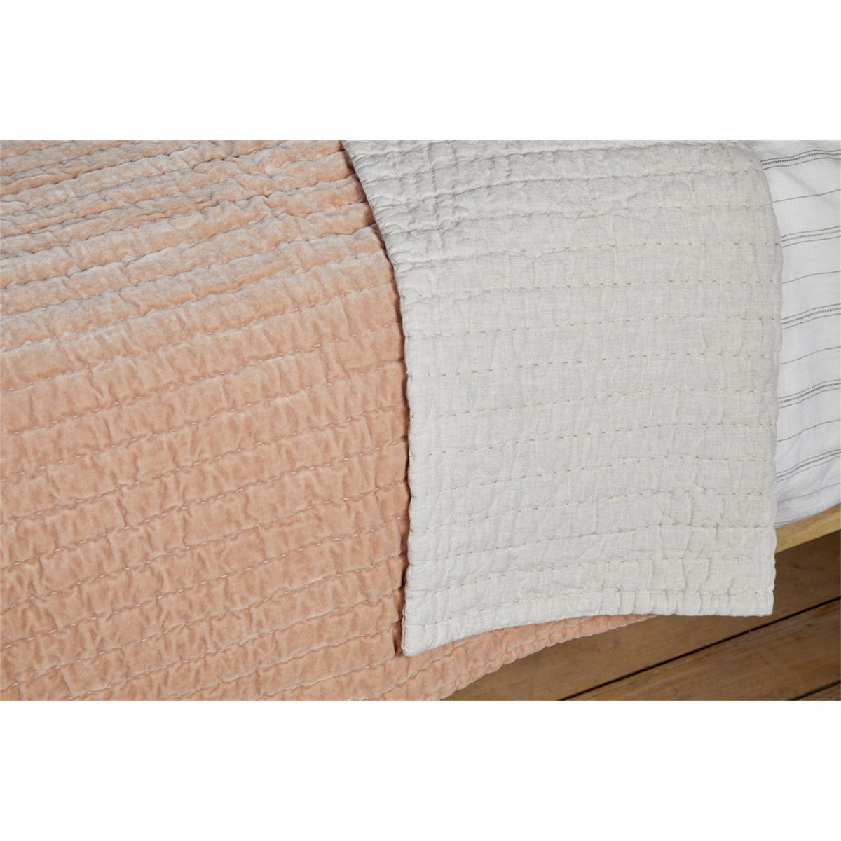 Nidra 220 x 240cm Velvet Quilted Bedspread - Dusty Pink
