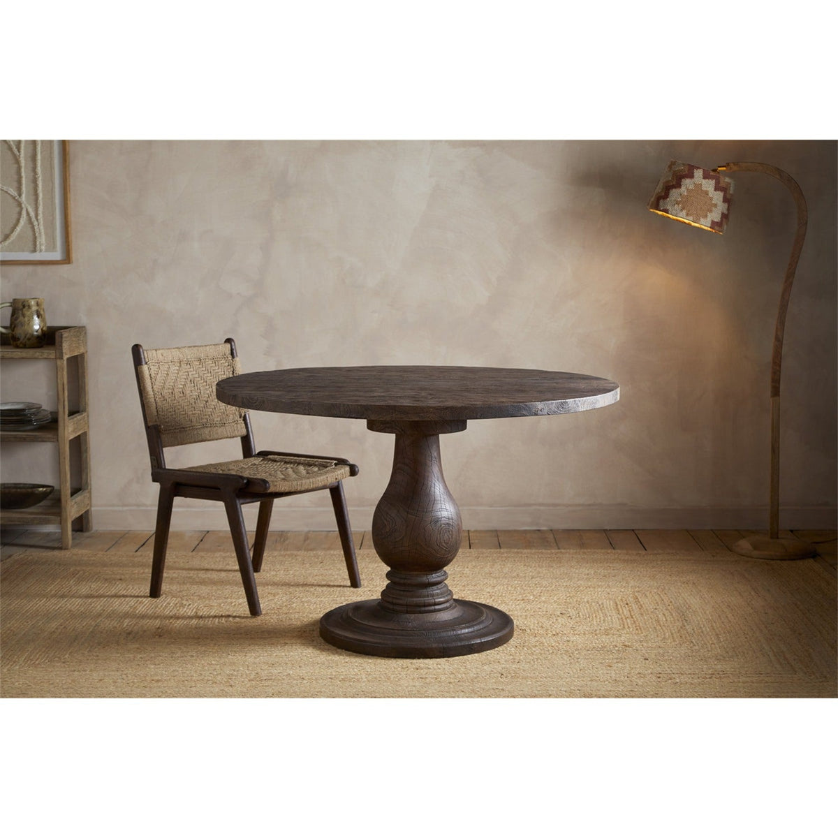 Laya Small Carved Wood Dining Table - Chocolate Brown