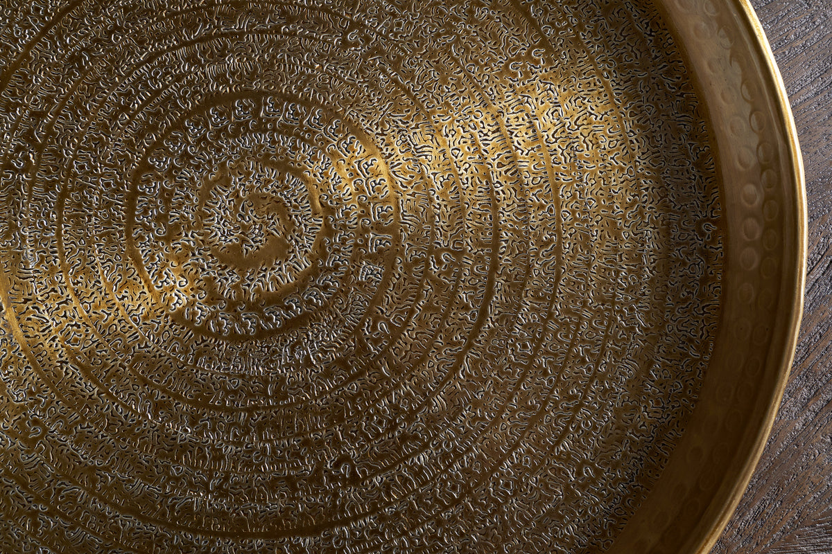 Dhanya Small Round Hammered Tray - Antique Brass