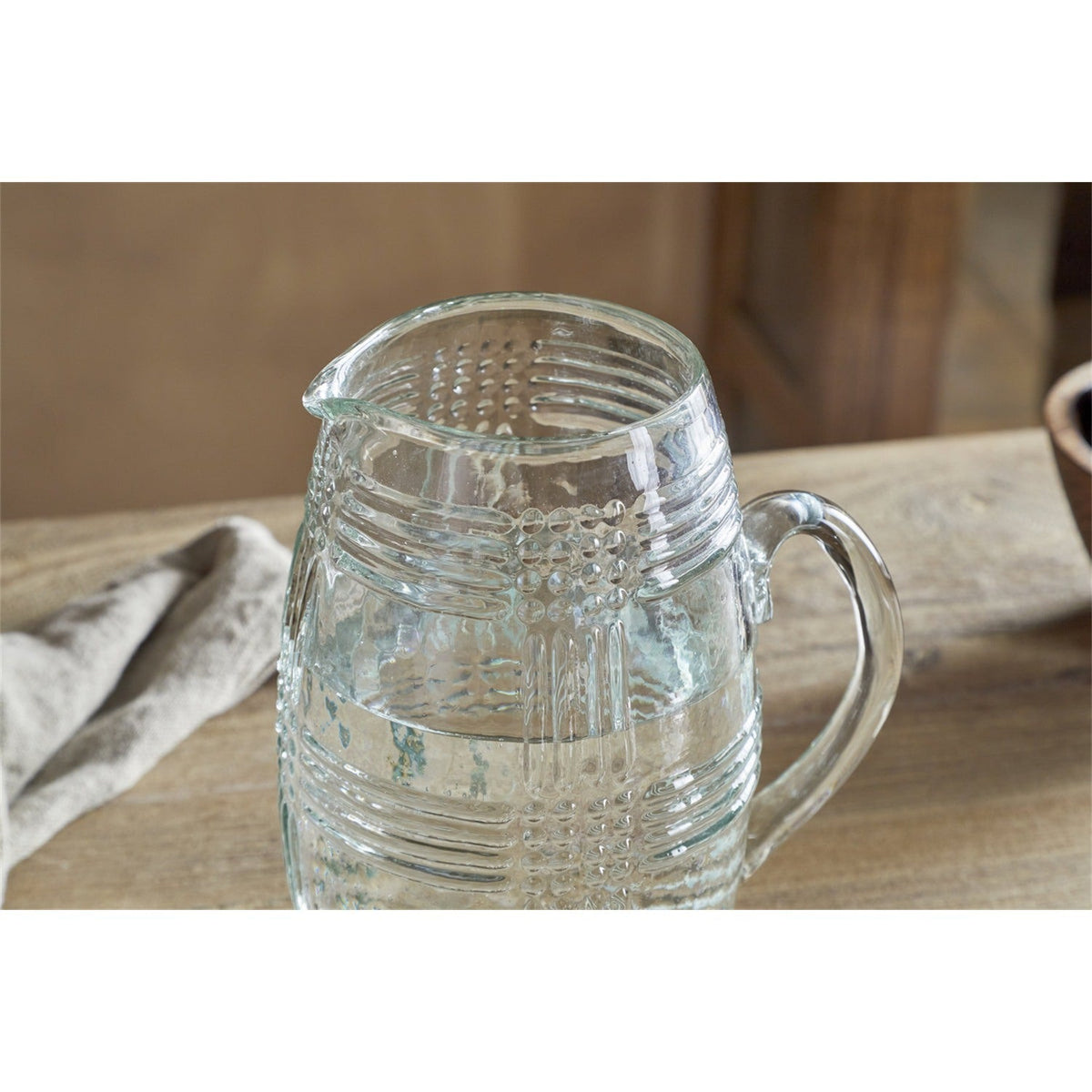 Kaanch Embossed Recycled Glass Jug - Clear