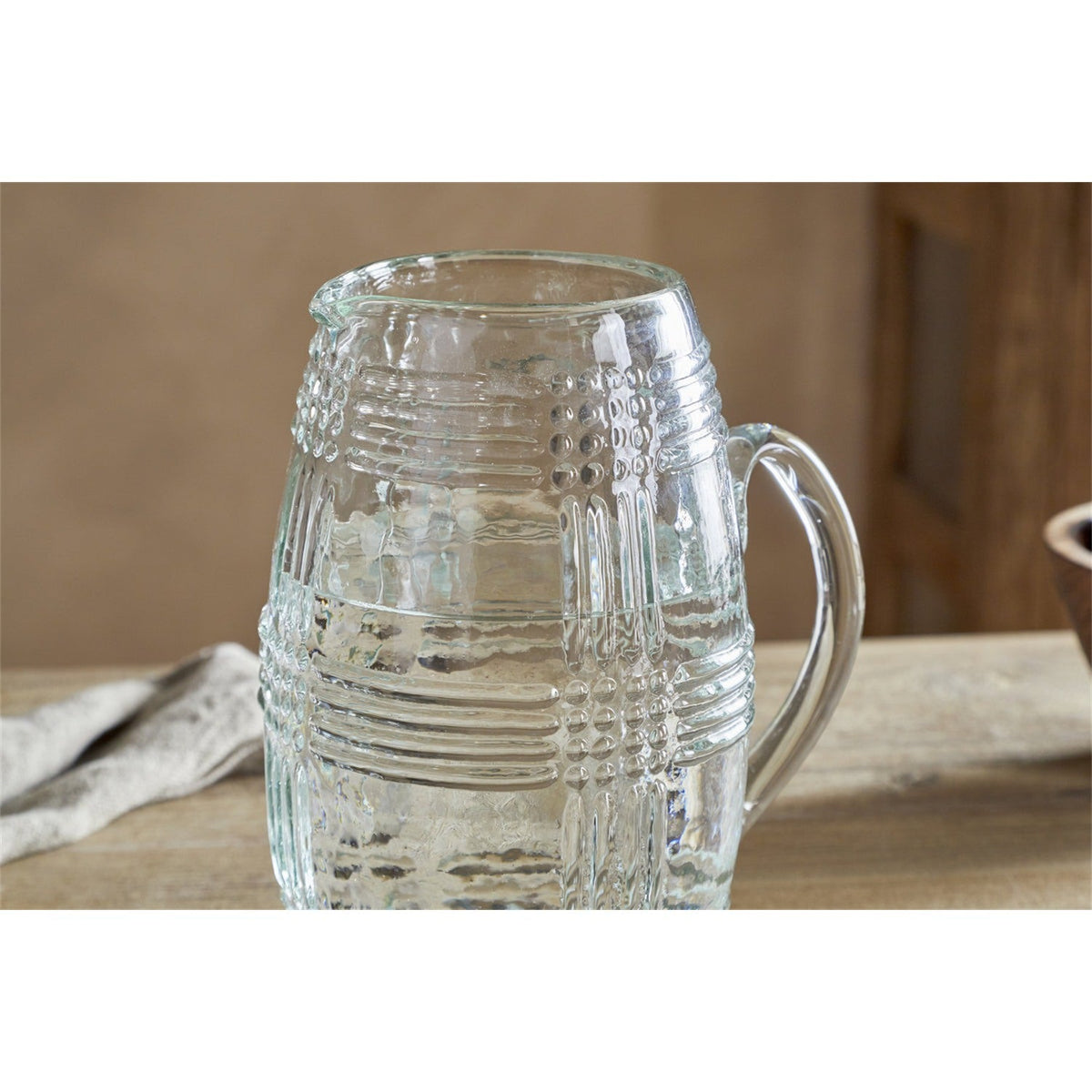 Kaanch Embossed Recycled Glass Jug - Clear