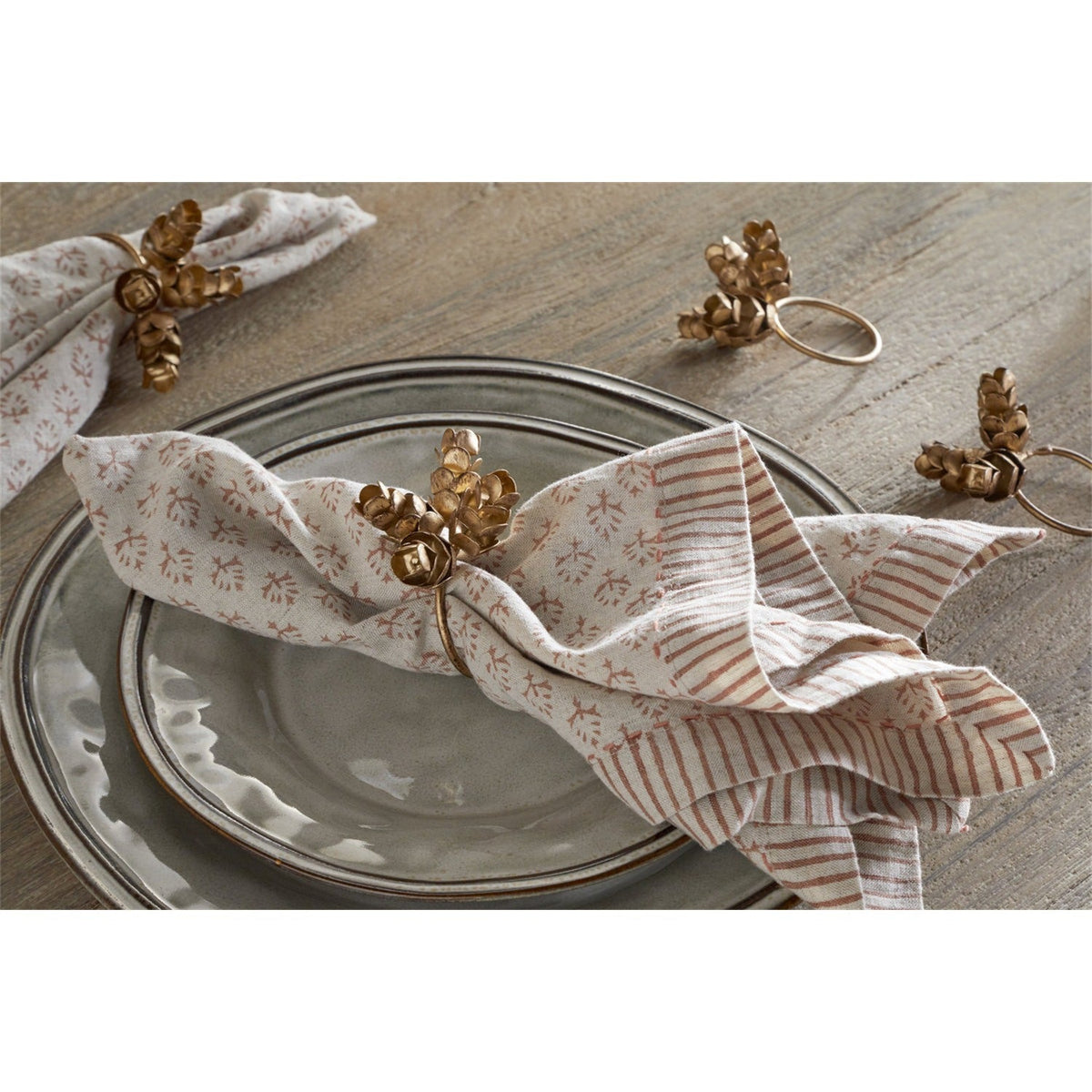 Beej Pinecone Napkin Rings - Antique Brass - Set of 4