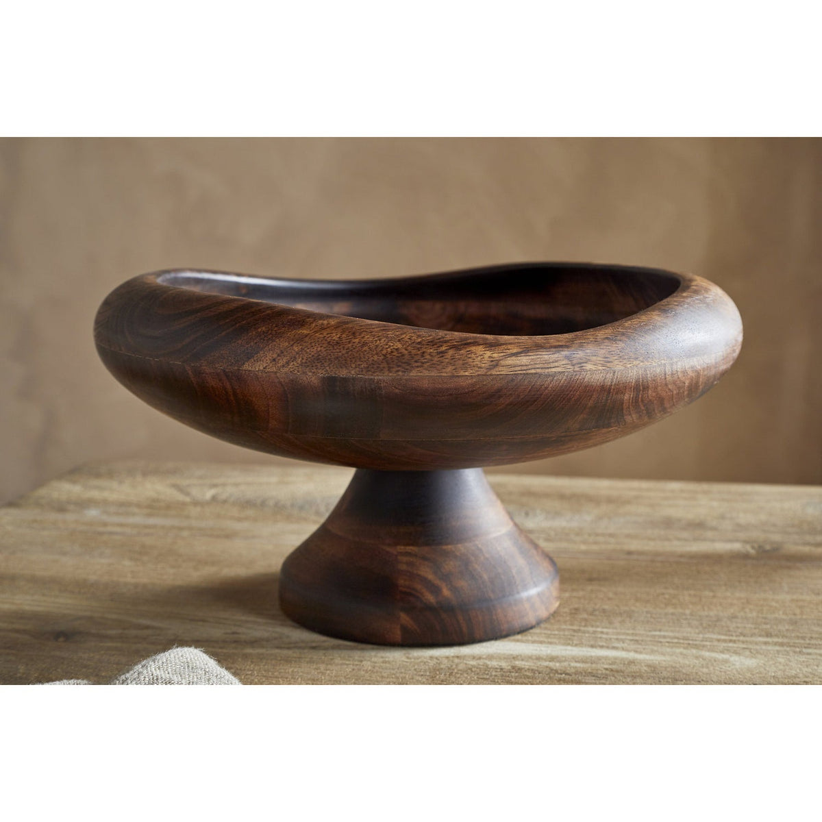 Sindar Charred Mango Wood Pedestal Fruit Bowl - Brown