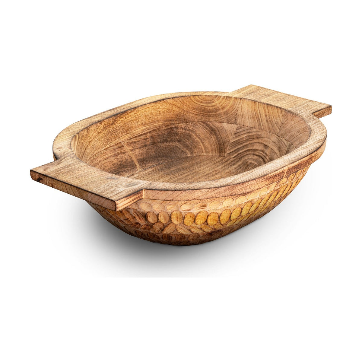 Pyaar Large Carved Mango Wood Serving Bowl - Natural