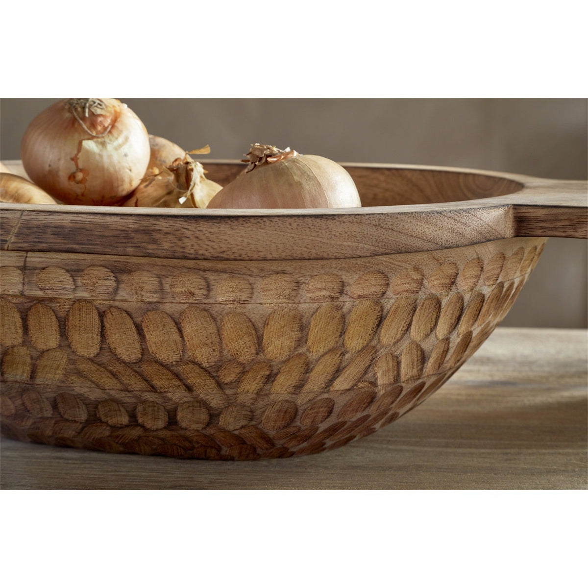 Pyaar Large Carved Mango Wood Serving Bowl - Natural
