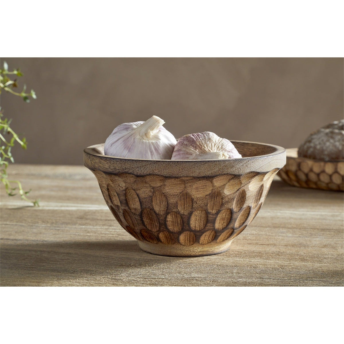 Pyaar Small Carved Mango Wood Serving Bowl - Natural