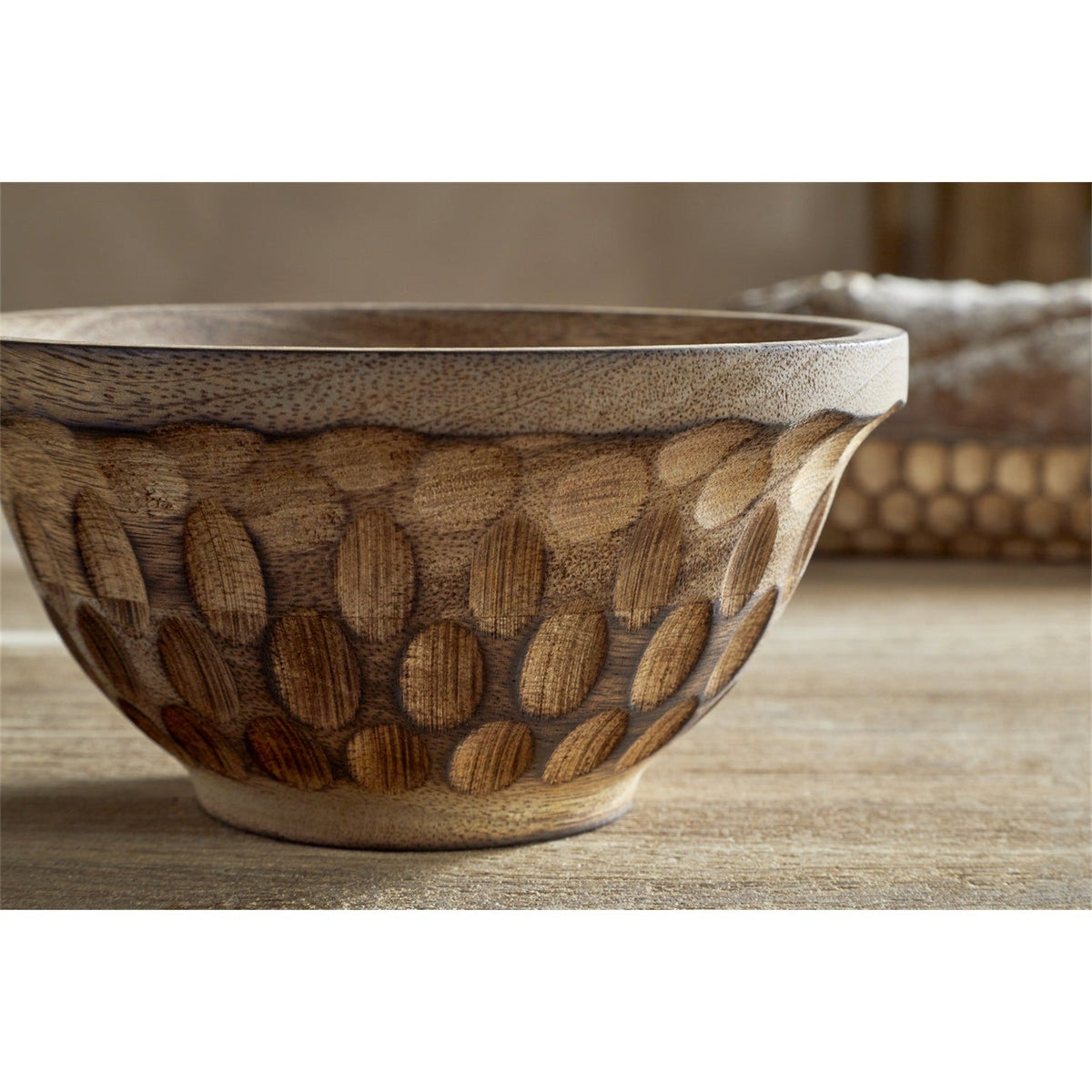 Pyaar Small Carved Mango Wood Serving Bowl - Natural
