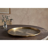 Dhanya Large Round Hammered Tray - Antique Brass