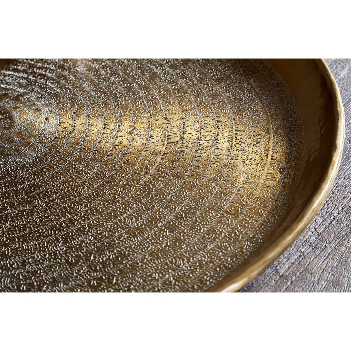 Dhanya Large Round Hammered Tray - Antique Brass