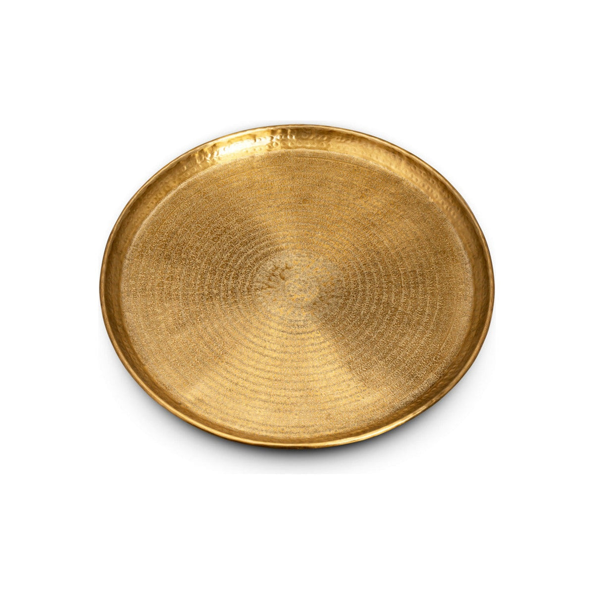 Dhanya Large Round Hammered Tray - Antique Brass