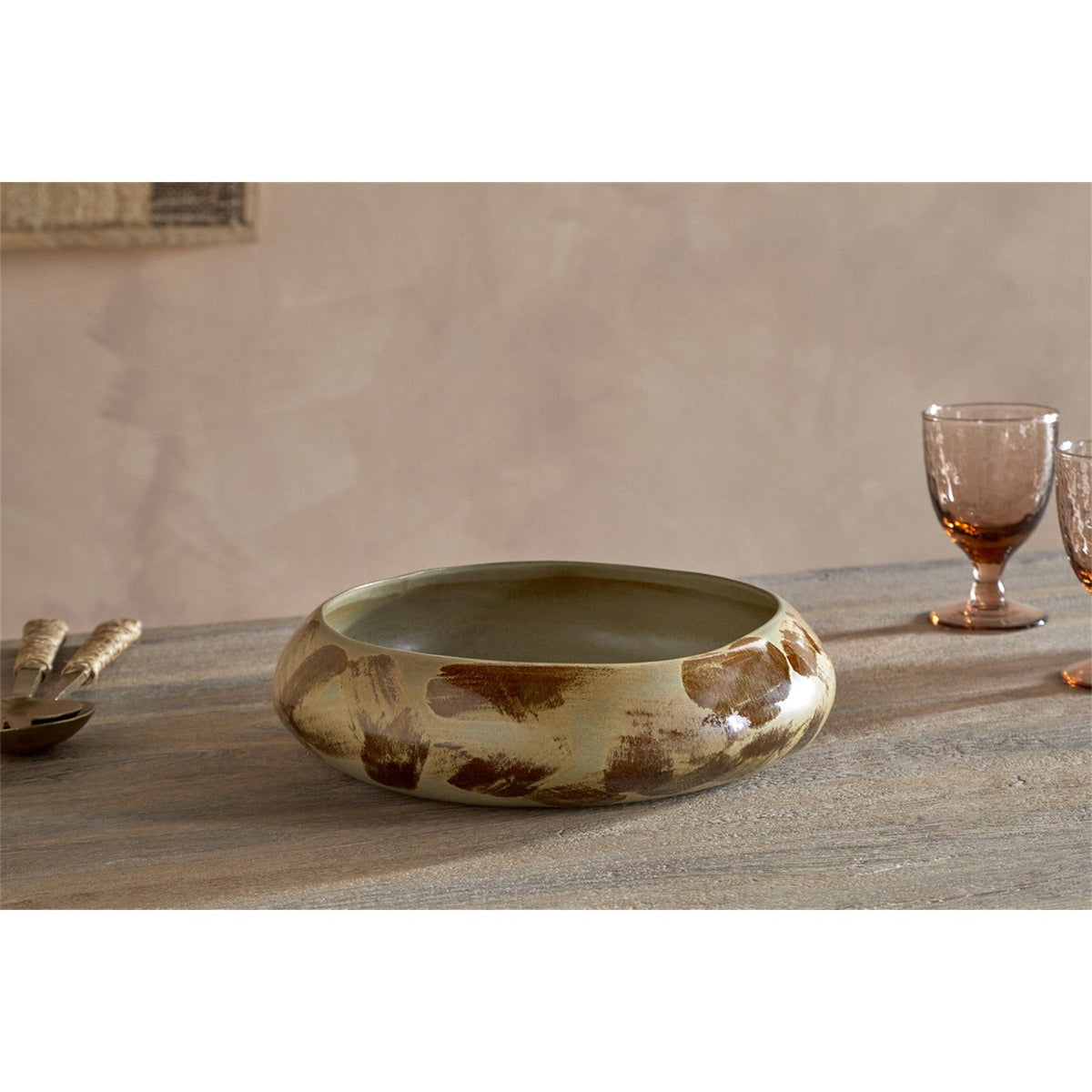 Terra Hand Painted Serving Bowl - Khaki Green