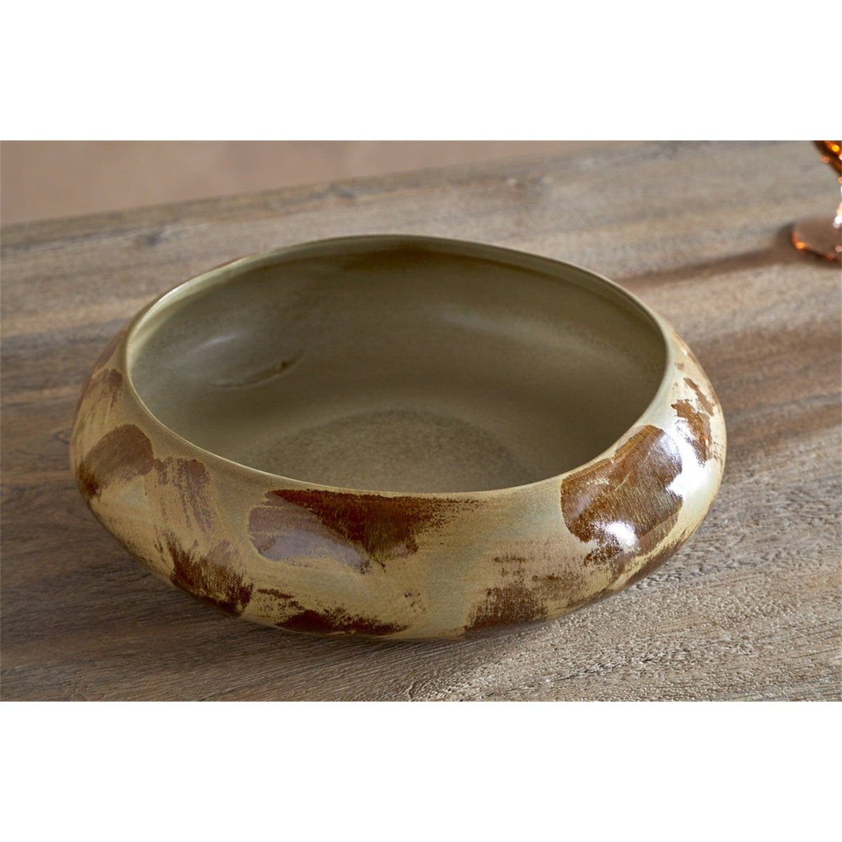 Terra Hand Painted Serving Bowl - Khaki Green