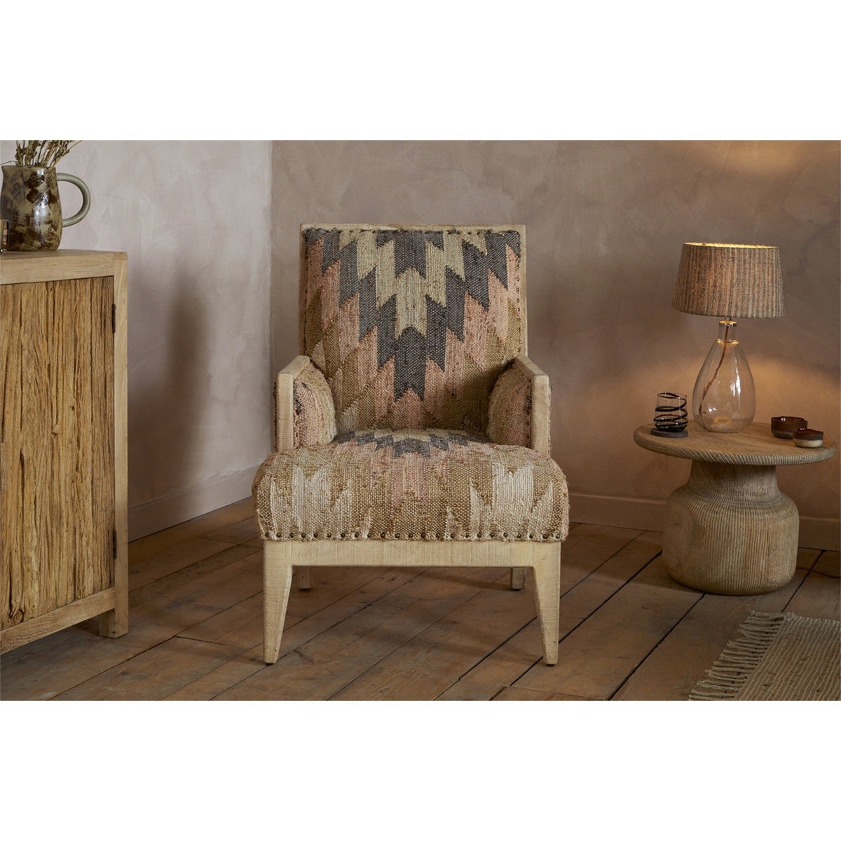 Chhavi Kilim Upholstered Armchair - Multi