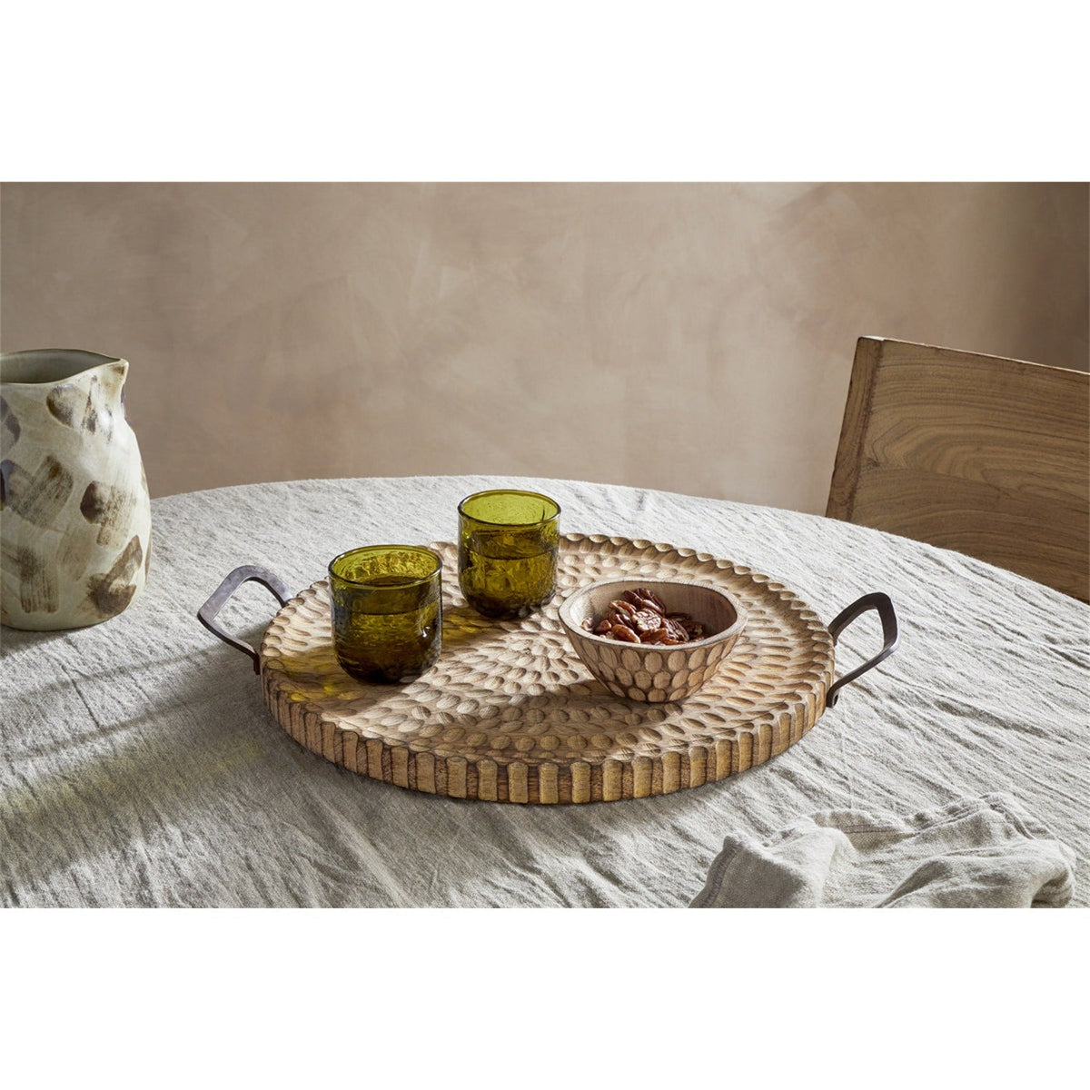 Pyaar Carved Mango Wood Tray - Natural