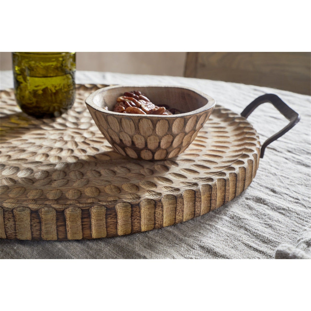 Pyaar Carved Mango Wood Tray - Natural