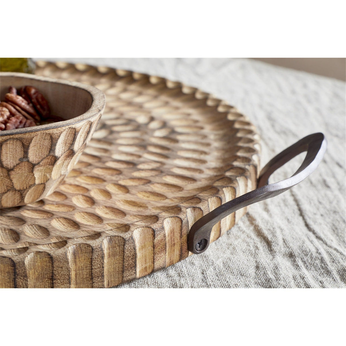 Pyaar Carved Mango Wood Tray - Natural