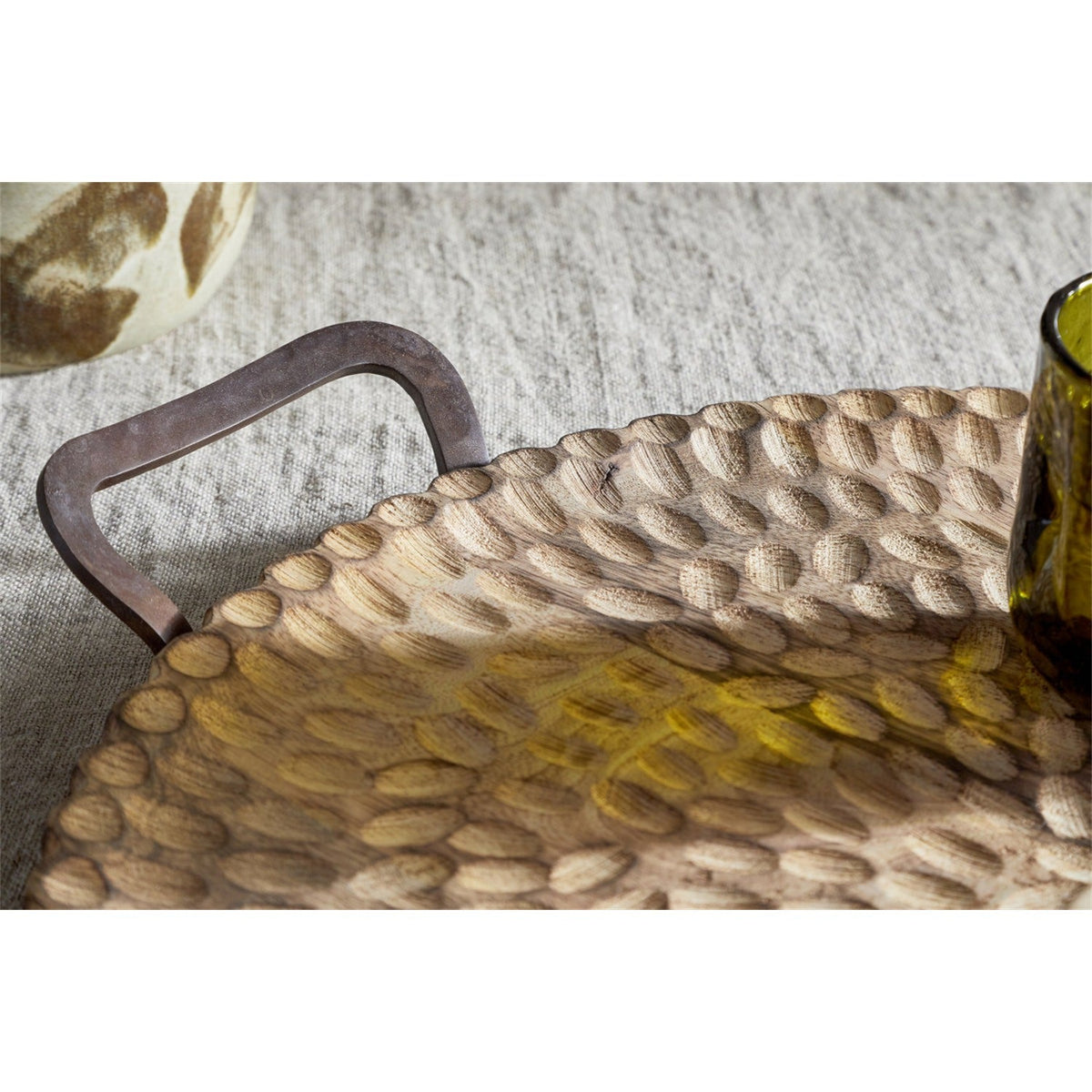 Pyaar Carved Mango Wood Tray - Natural