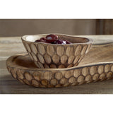 Pyaar Carved Mango Wood Serving Tray and Bowl - Natural
