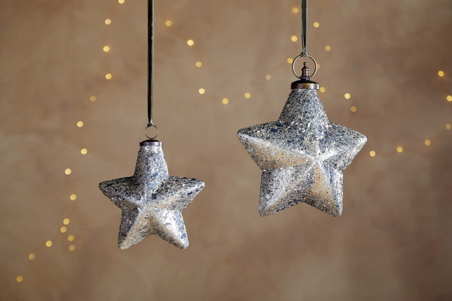 Riyara Small Star Giant Glass Bauble - Silver Sparkle