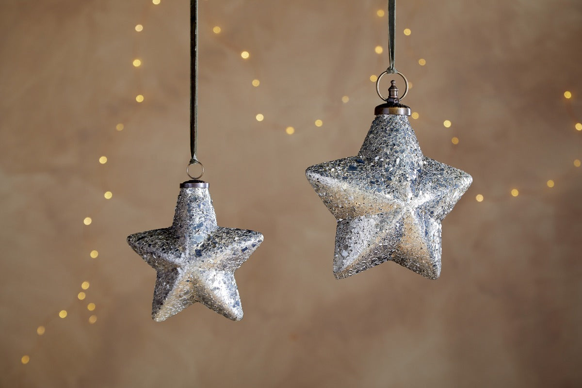 Riyara Large Star Giant Glass Bauble - Silver Sparkle