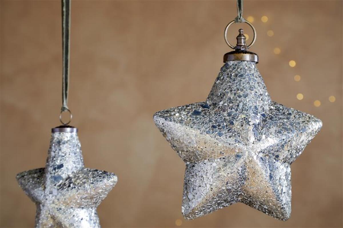Riyara Large Star Giant Glass Bauble - Silver Sparkle