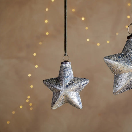 Riyara Small Star Giant Glass Bauble - Silver Sparkle