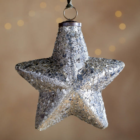 Riyara Small Star Giant Glass Bauble - Silver Sparkle