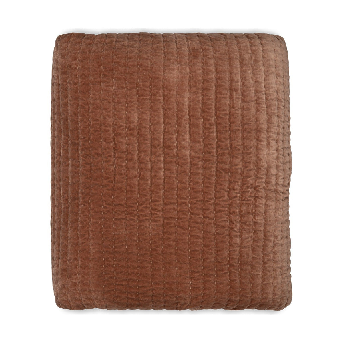 Nidra 220 x 240cm Velvet & Linen Quilted Bedspread - Rust