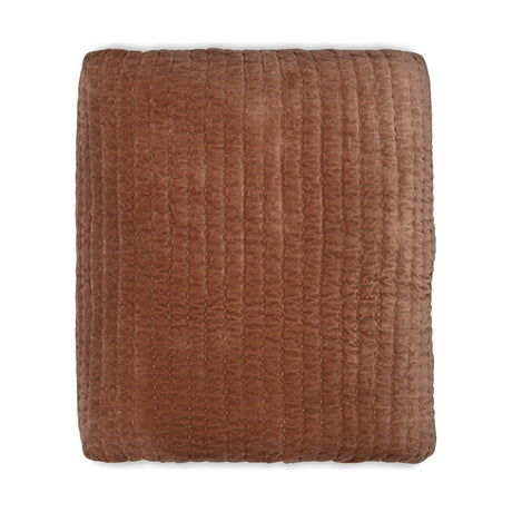 Nidra 220 x 240cm Velvet & Linen Quilted Bedspread - Rust
