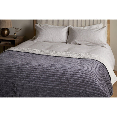 Nidra 220 x 140cm Velvet Quilted Bedspread - Charcoal