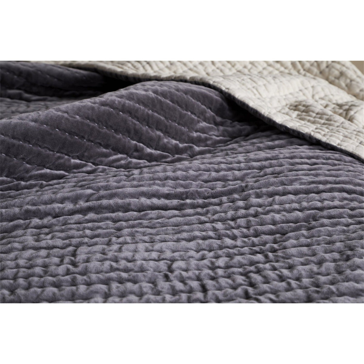 Nidra 220 x 140cm Velvet Quilted Bedspread - Charcoal