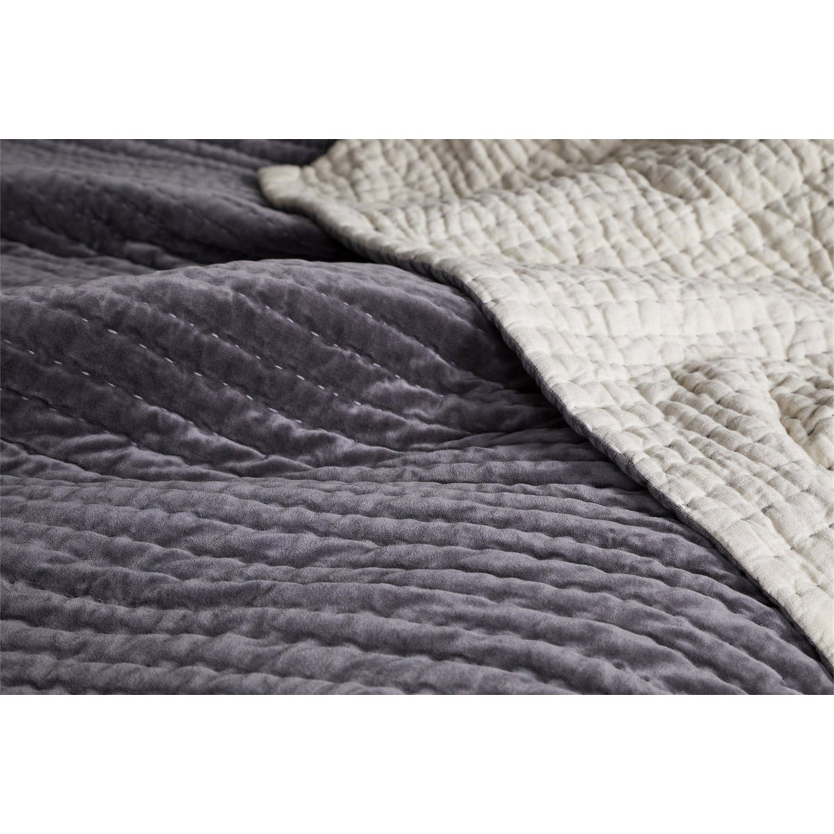 Nidra 220 x 240cm Velvet Quilted Bedspread - Charcoal