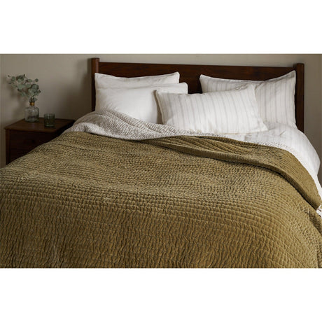 Nidra 220 x 240cm Velvet Quilted Bedspread - Moss