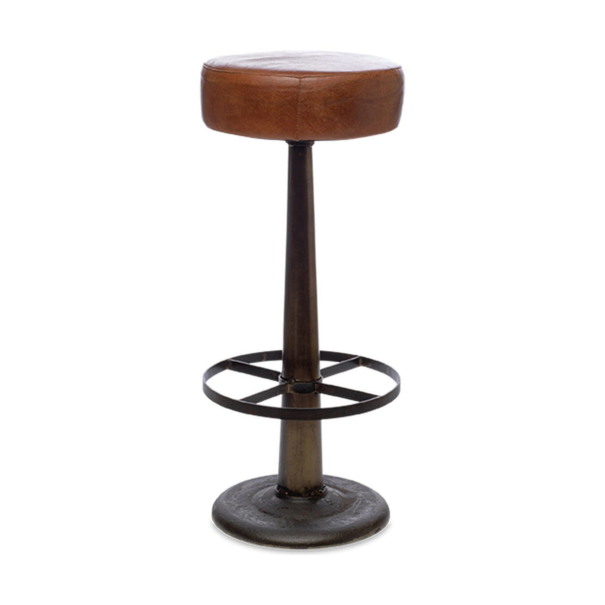 Narwana Leather Round Stool - Aged Tan