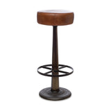 Narwana Leather Round Stool - Aged Tan