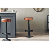 Narwana Leather Round Stool - Aged Tan