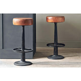 Narwana Leather Round Stool - Aged Tan