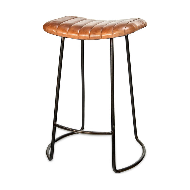 Narwana Small Ribbed Leather Stool - Aged Tan